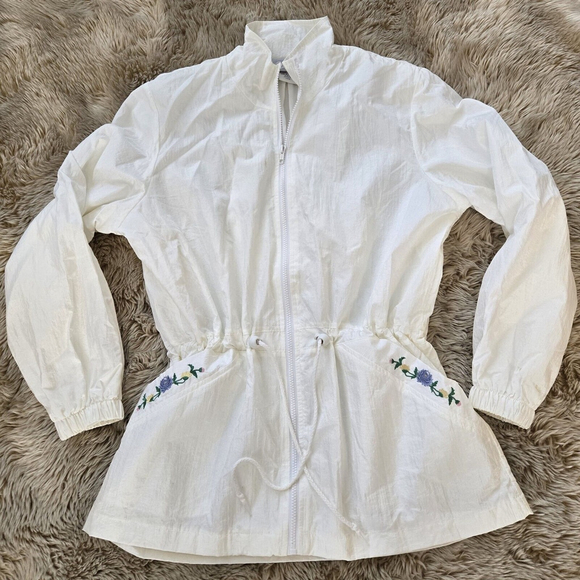 Vintage Blair Medium Floral Embroidered White Windbreaker Jacket Women's - Picture 1 of 4